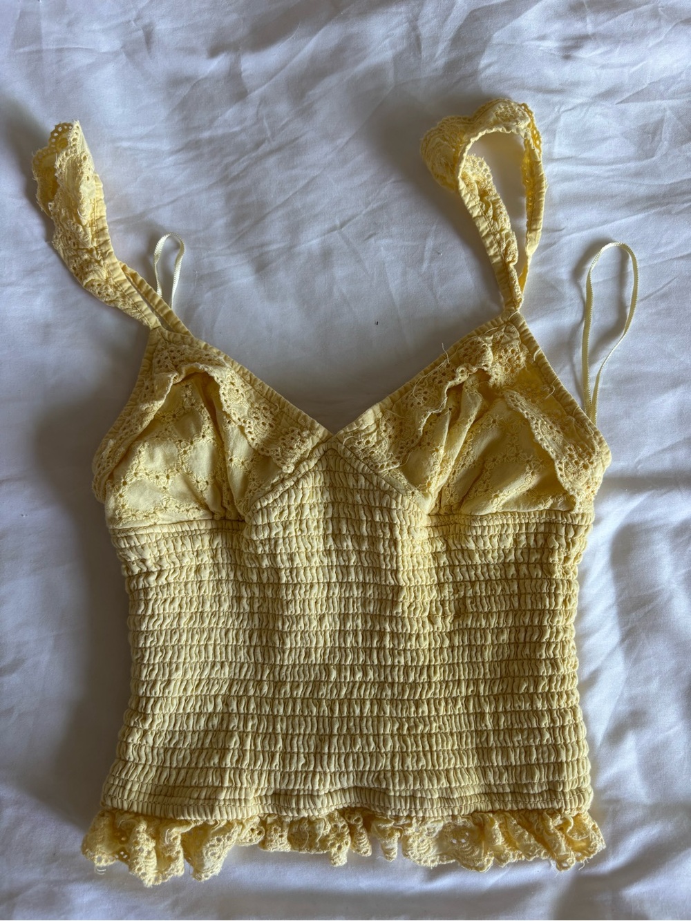 Yellow Lace Smocked Cami Tank Top